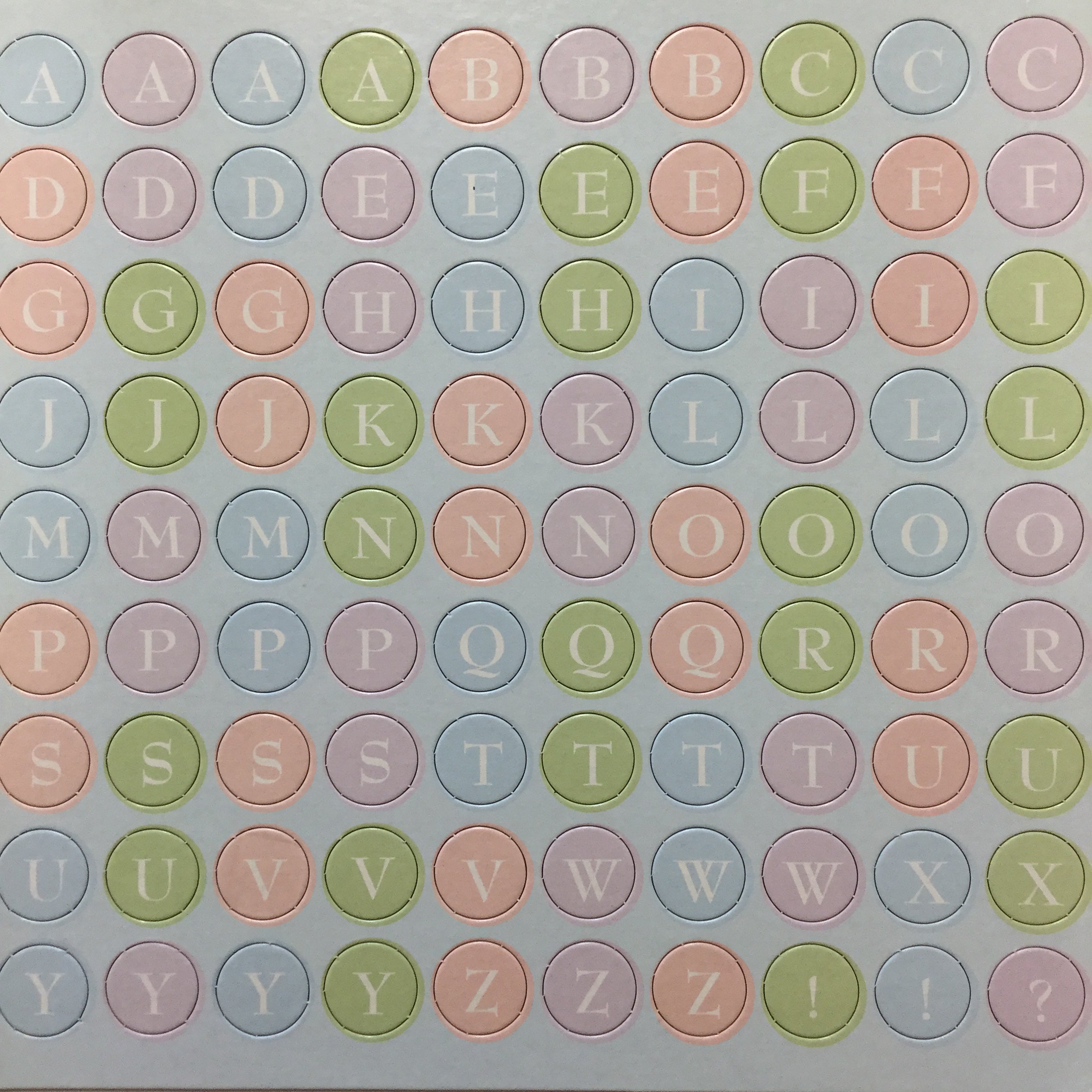 Pastel Round Chipboard Uppercase Alphabets 12” x 12” Sheet Scrapbooksrus