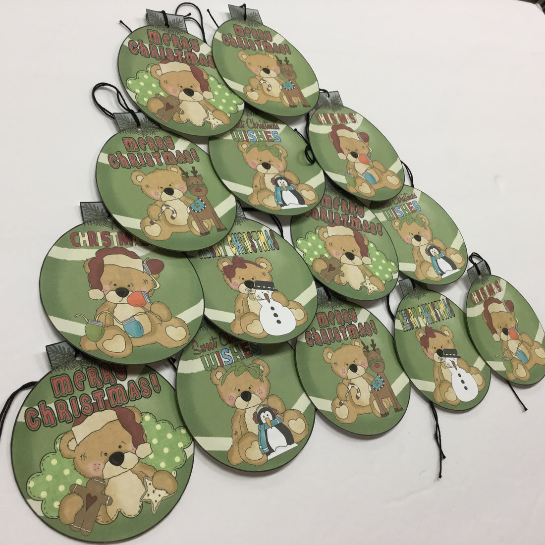 Tags & Ephemera 14pc CHRISTMAS TEDDY BEAR ORNAMENT TAGS Scrapbooksrus