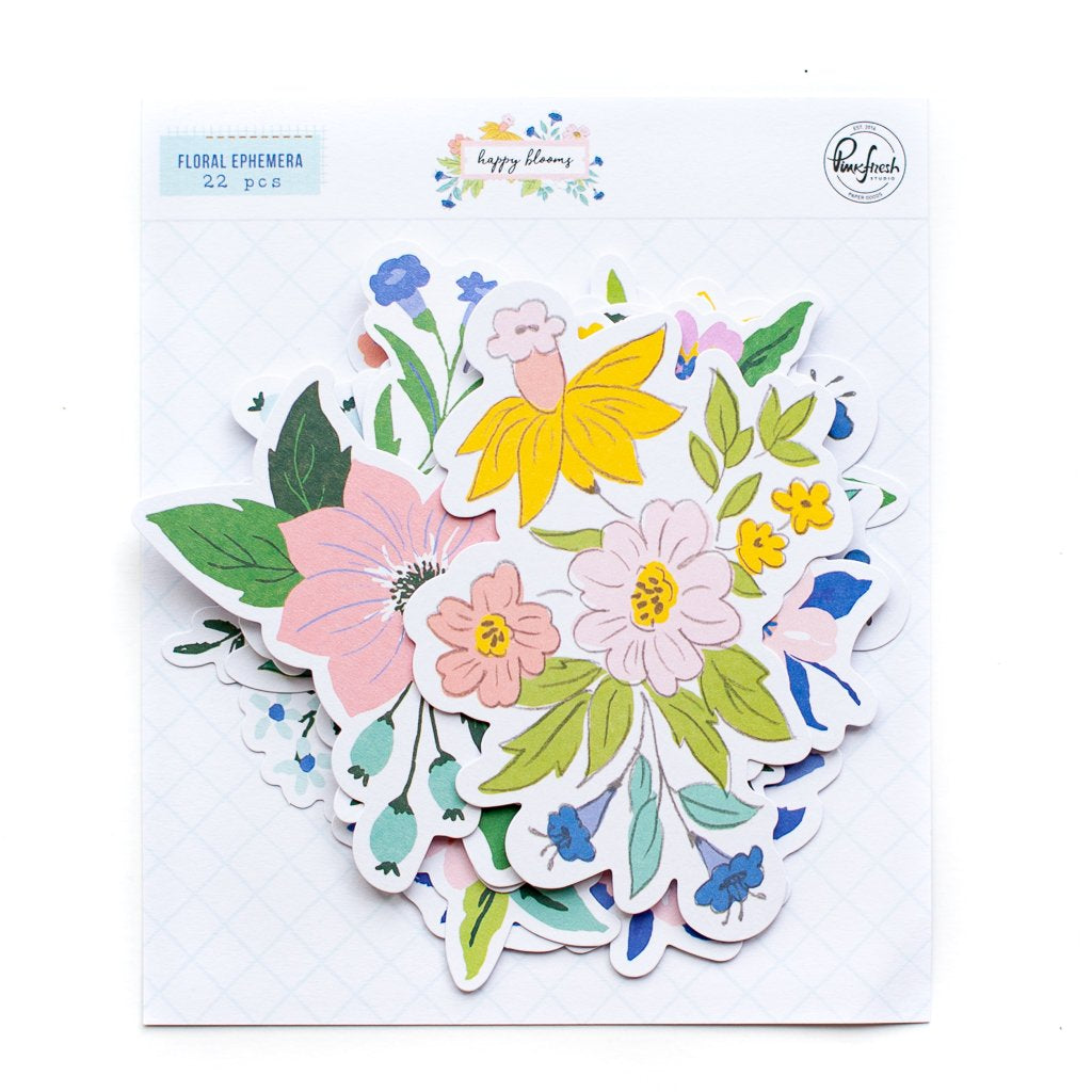 Pinkfresh Studio Happy Blooms FLORAL EPHEMERA 22pc Scrapbooksrus