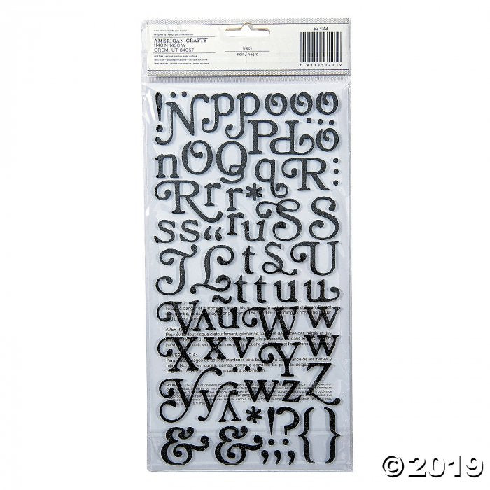 American Crafts Thickers BOHO Black Glitter Letters Stickers Scrapbooksrus