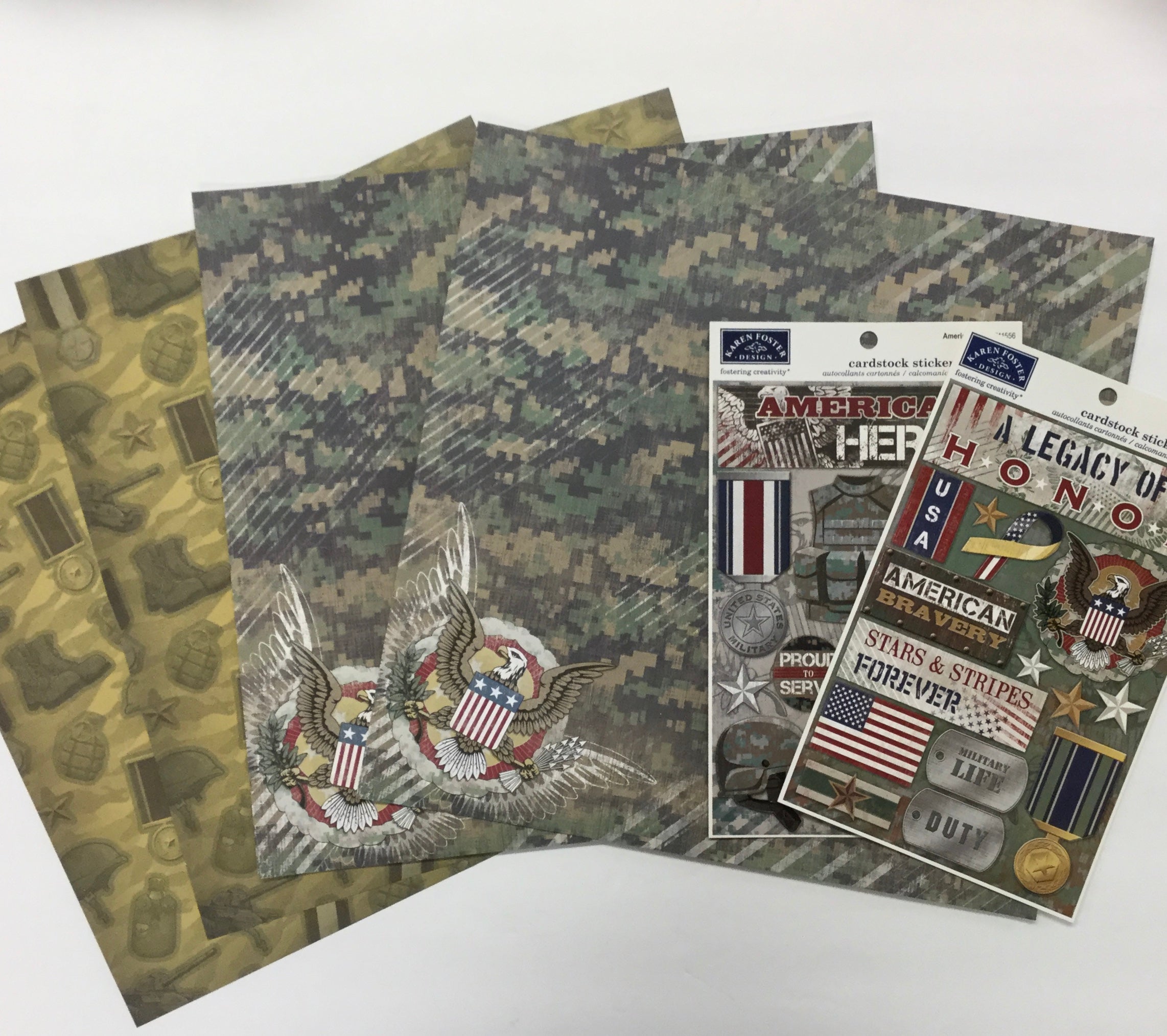 Karen Foster AMERICAN HERO 12"X12" Paper Stickers 6pc Scrapbooksrus