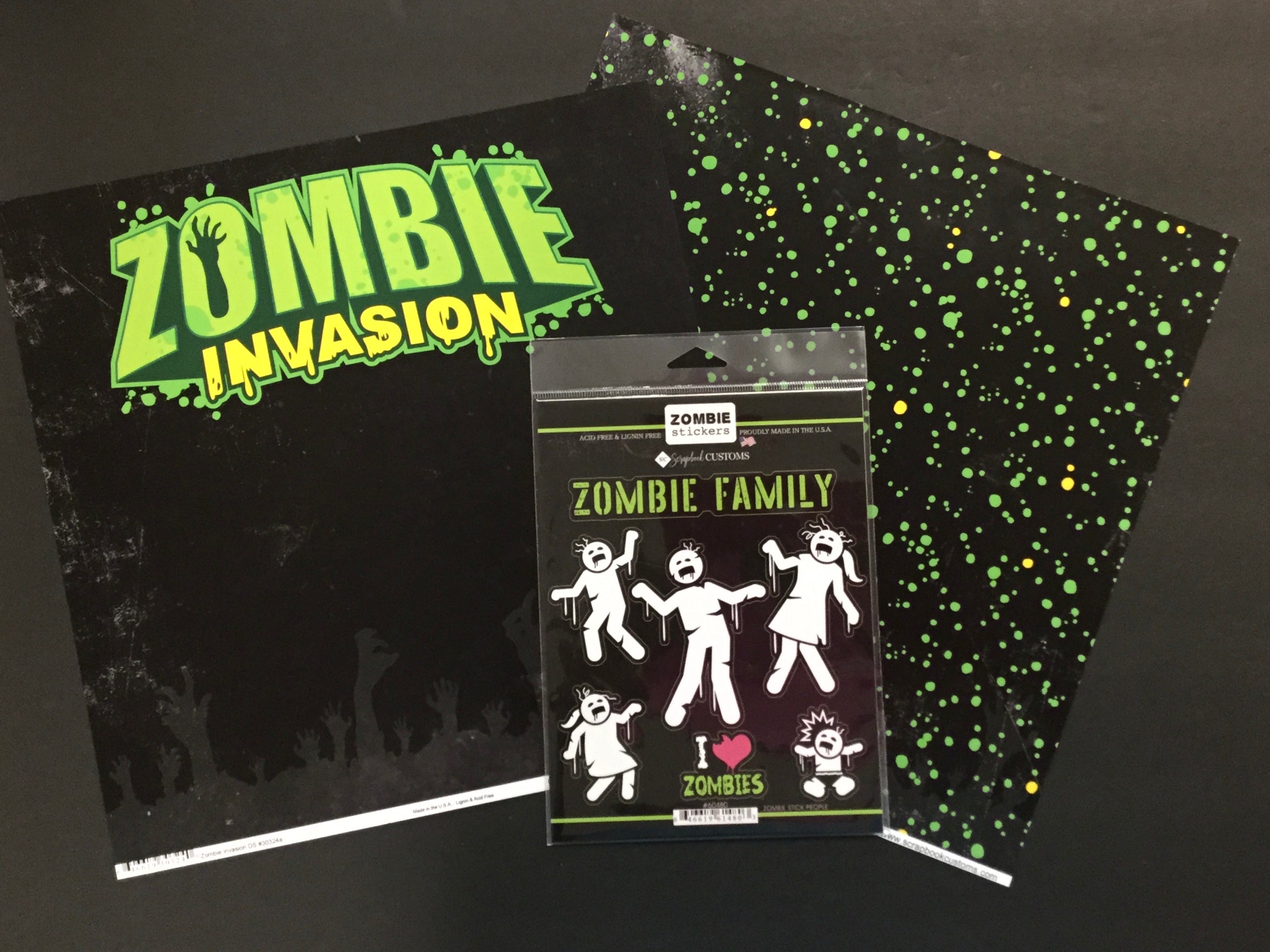 Scrapbook Customs ZOMBIE INVASION Paper Pack 3pc Scrapbooksrus