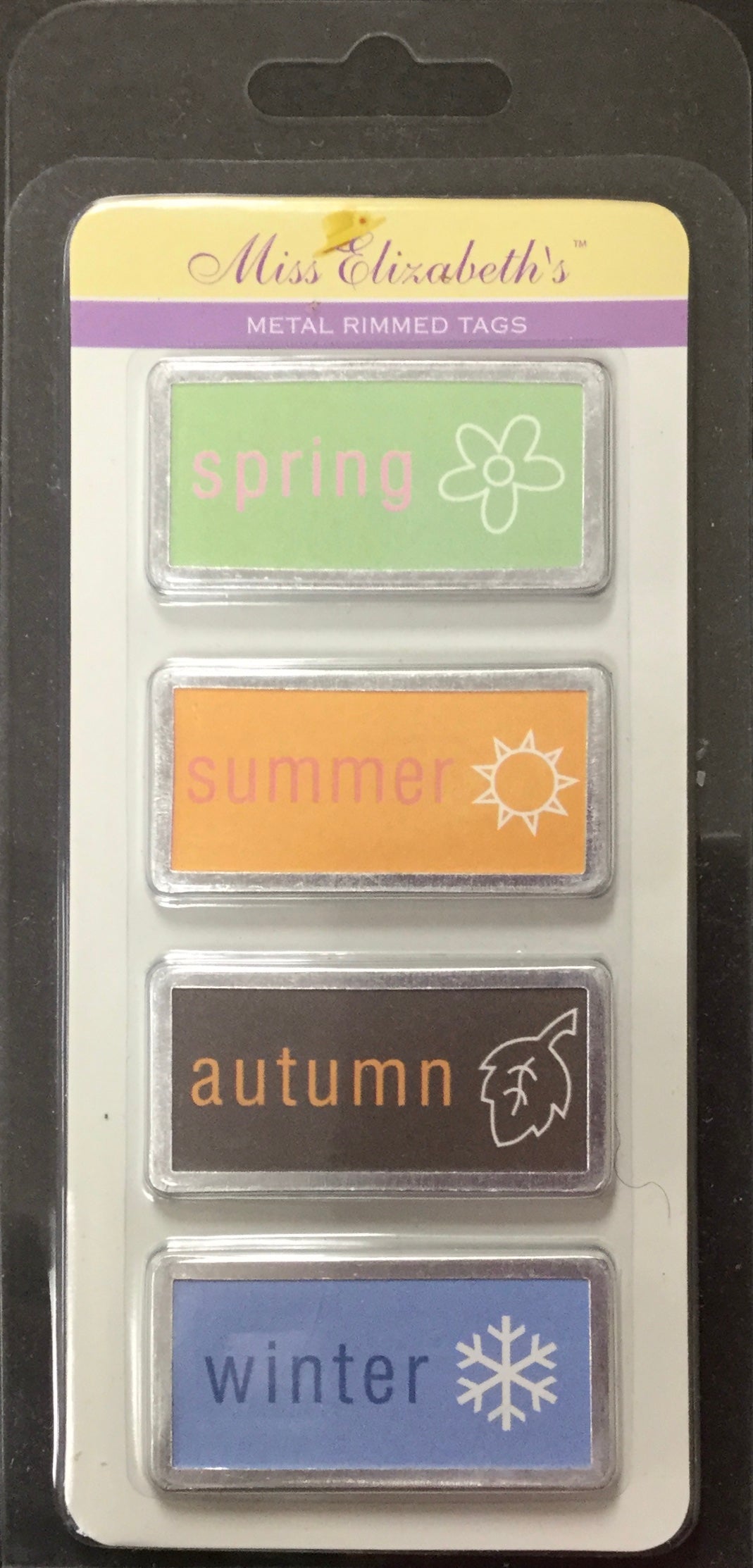 Miss Elizabeth’s Seasons METAL RIMMED TAGS 4pc Scrapbooksrus