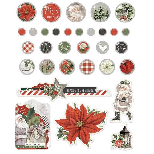 Simple Stories SIMPLE VINTAGE RUSTIC CHRISTMAS Decorative Brads & Chipboard Pieces 32pc Scrapbooksrus