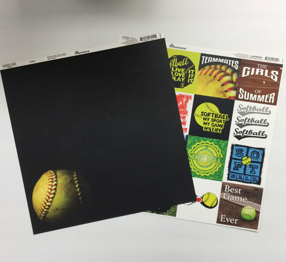 Reminisce Game Day SOFTBALL Paper Pack 2pc Scrapbooksrus