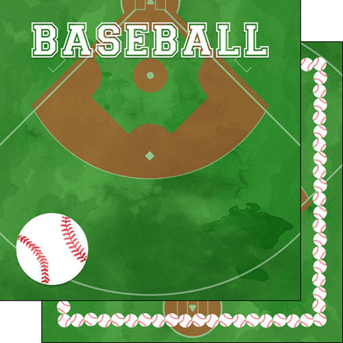 Scrapbook Customs BASEBALL WATERCOLOR DOUBLE-SIDED 12X12 Sports Sheet Scrapbooksrus