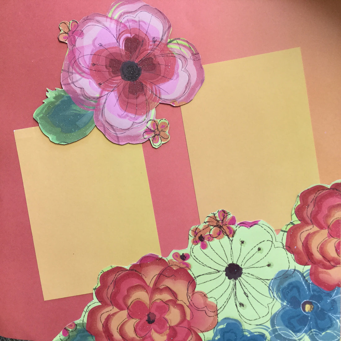 Premade SUMMER FLOWERS (2) 12”X12” Scrapbook Pages Scrapbooksrus