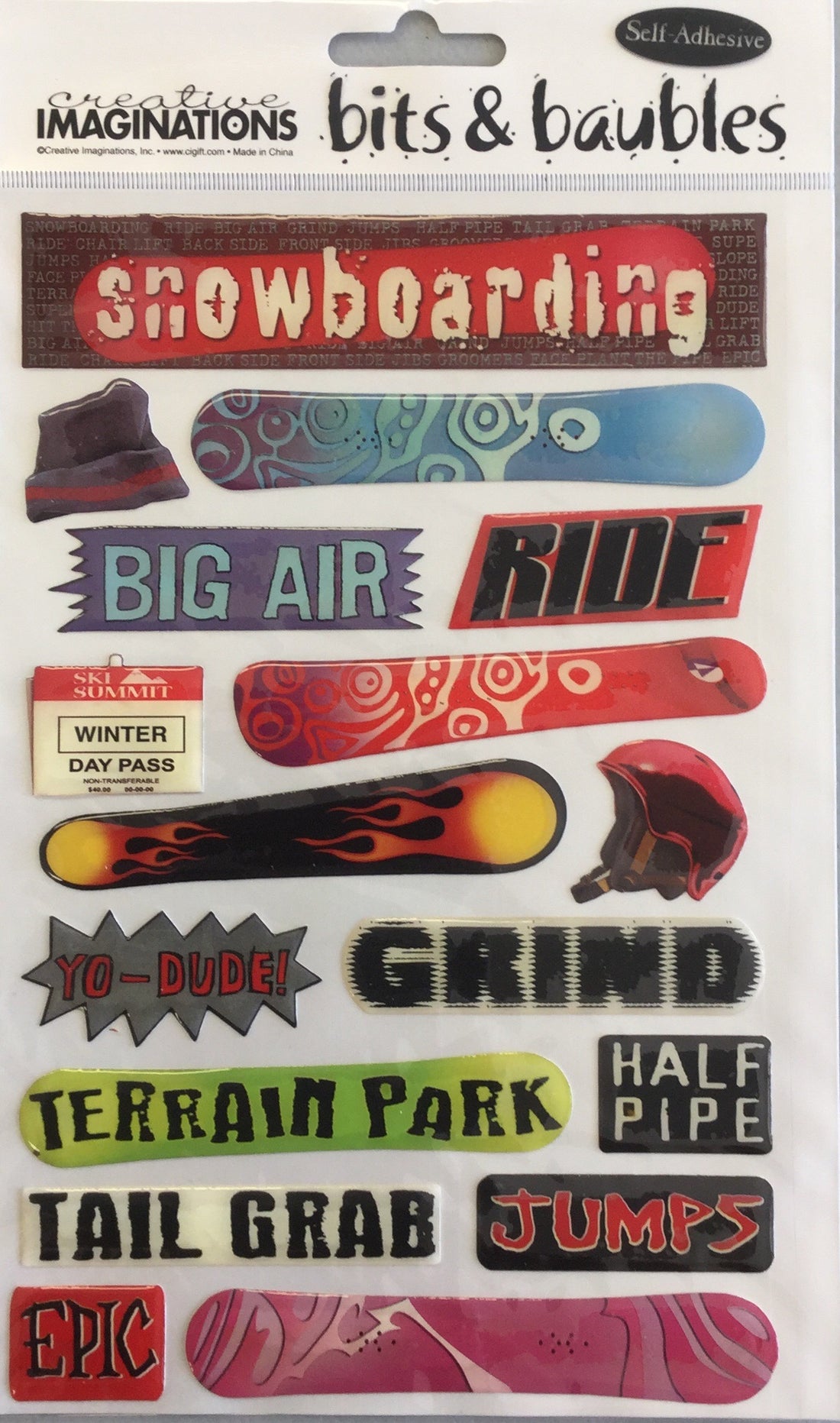 Creative Imaginations SNOWBOARDING Bits & Baubles Epoxy Stickers
