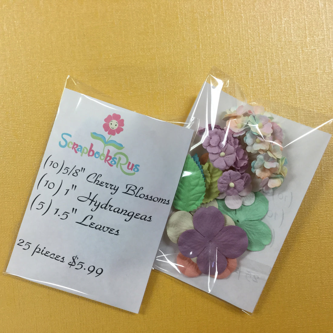 Cherry Blossoms Hydrangea Flowers & Leaves 25pc Pastel Scrapbooksrus