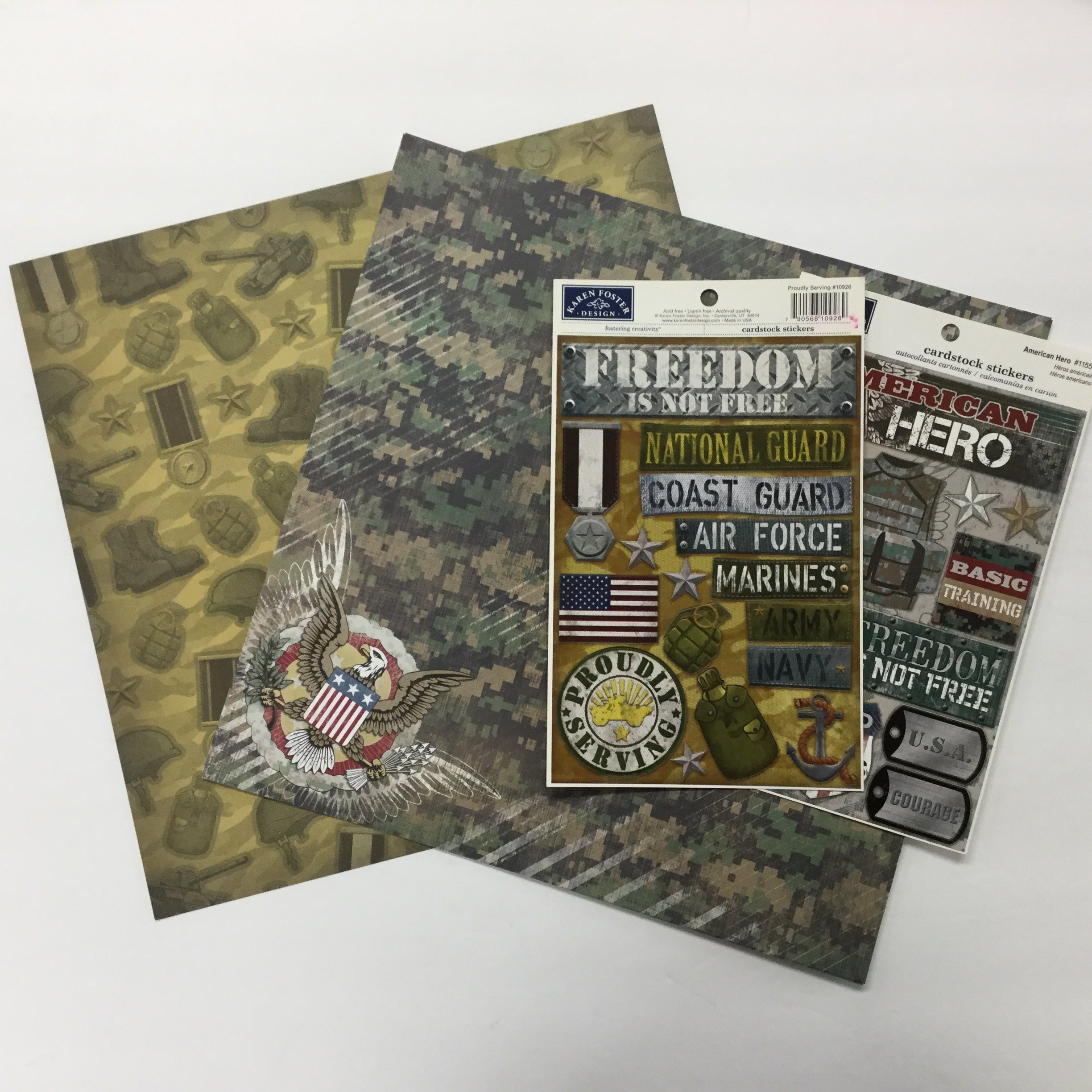 Karen Foster AMERICAN HERO 3 12"X12" Paper Stickers 6pc Scrapbooksrus