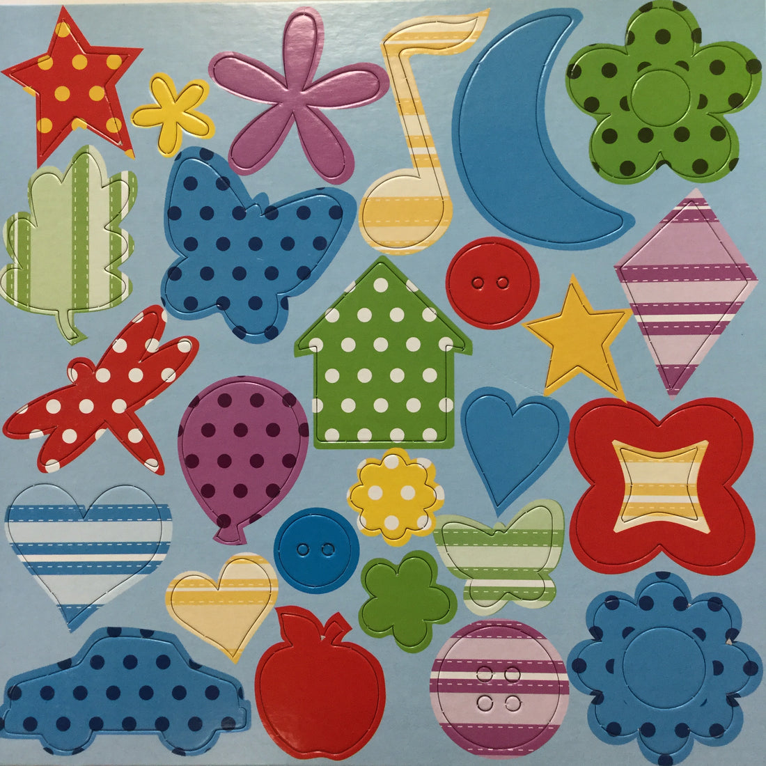 Primary Polka Dot Stripes Chipboard Icons & Shapes 12” x 12” Sheet Scrapbooksrus