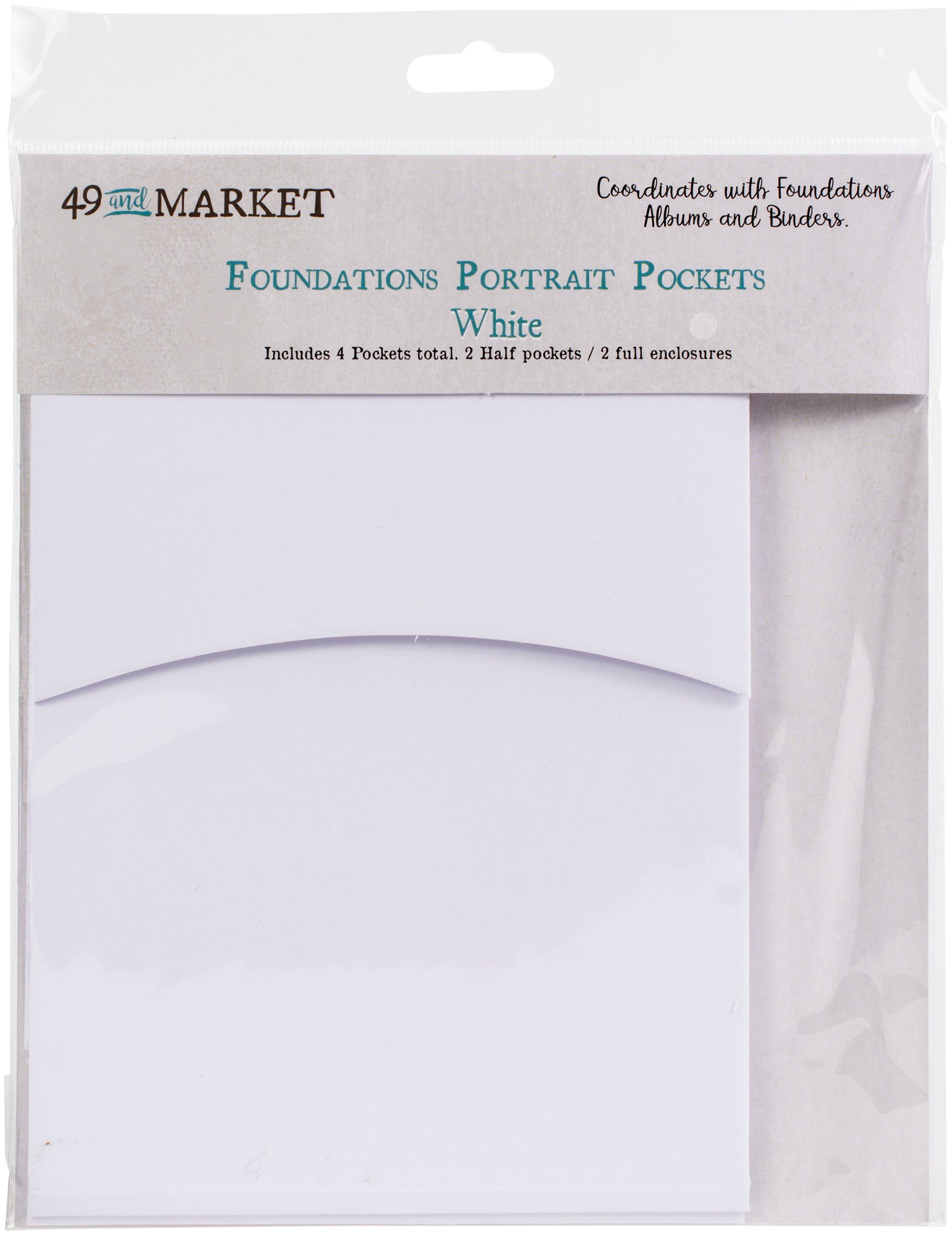 49 and Market Foundations Portrait Pockets WHITE 4pc Scrapbooksrus