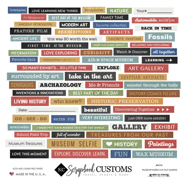 MUSEUM WORD Paper Cut Out 12"X12" Paper Scrapbooksrus