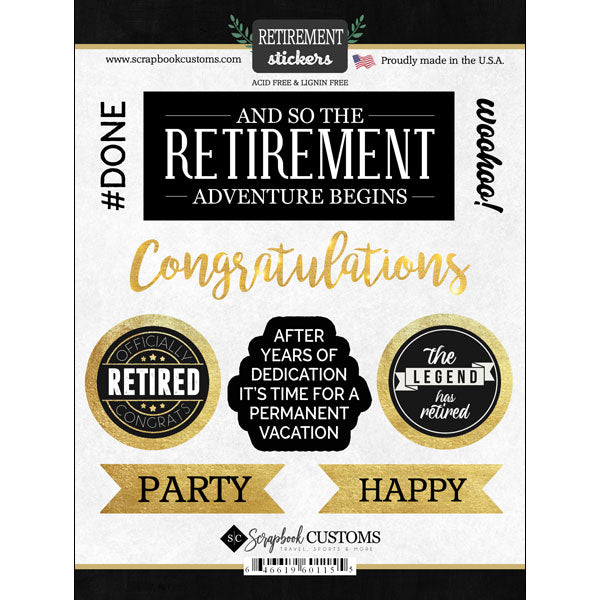 RETIREMENT Scrapbook Customs Stickers 9pc Scrapbooksrus