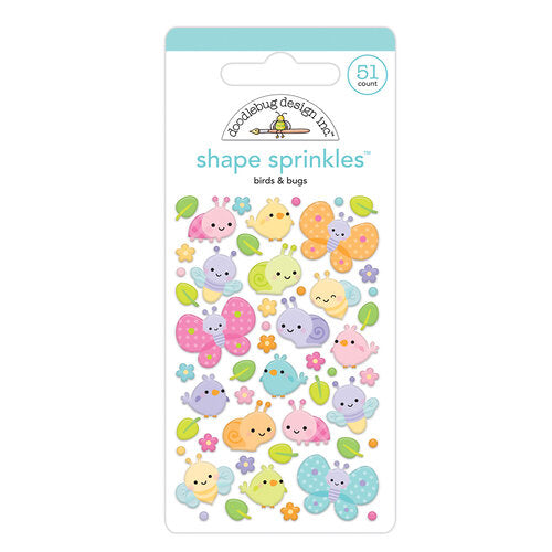 Doodlebug  Fairy Garden BIRDS &amp; BUGS Shape Sprinkles 51pc Scrapbooksrus 
