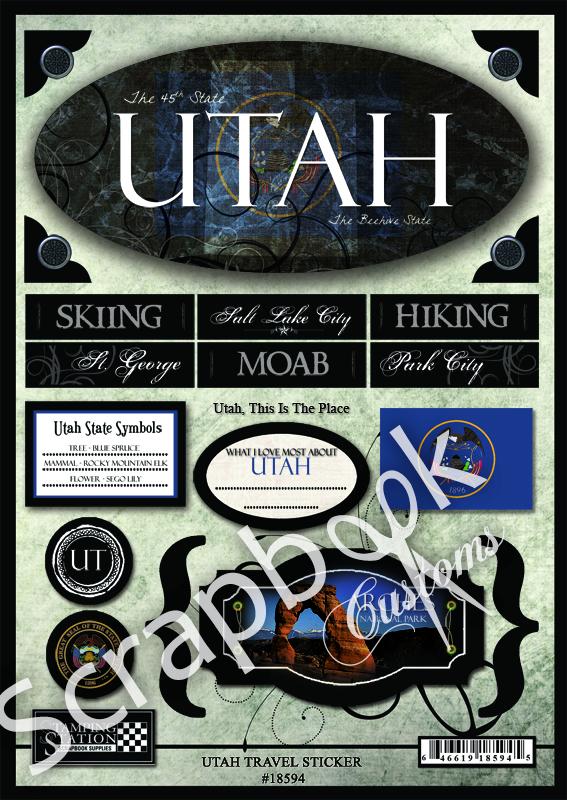 UTAH Travel Scrapbook Stickers 8”x 11” 20pc