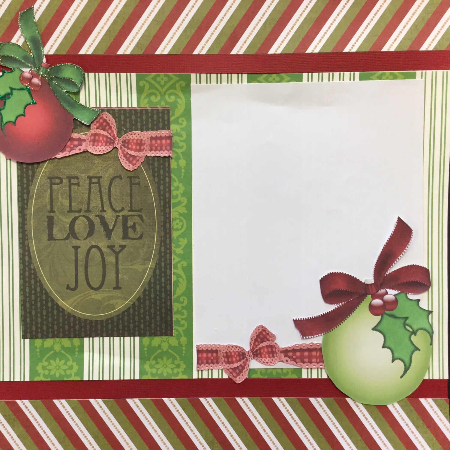 Premade Scrapbook Page PEACE LOVE JOY (1) 12"x12" Christmas Scrapbooksrus