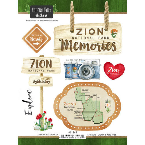 National Park ZION Watercolor Stickers 18pc Scrapbook Customs Scrapbooksrus
