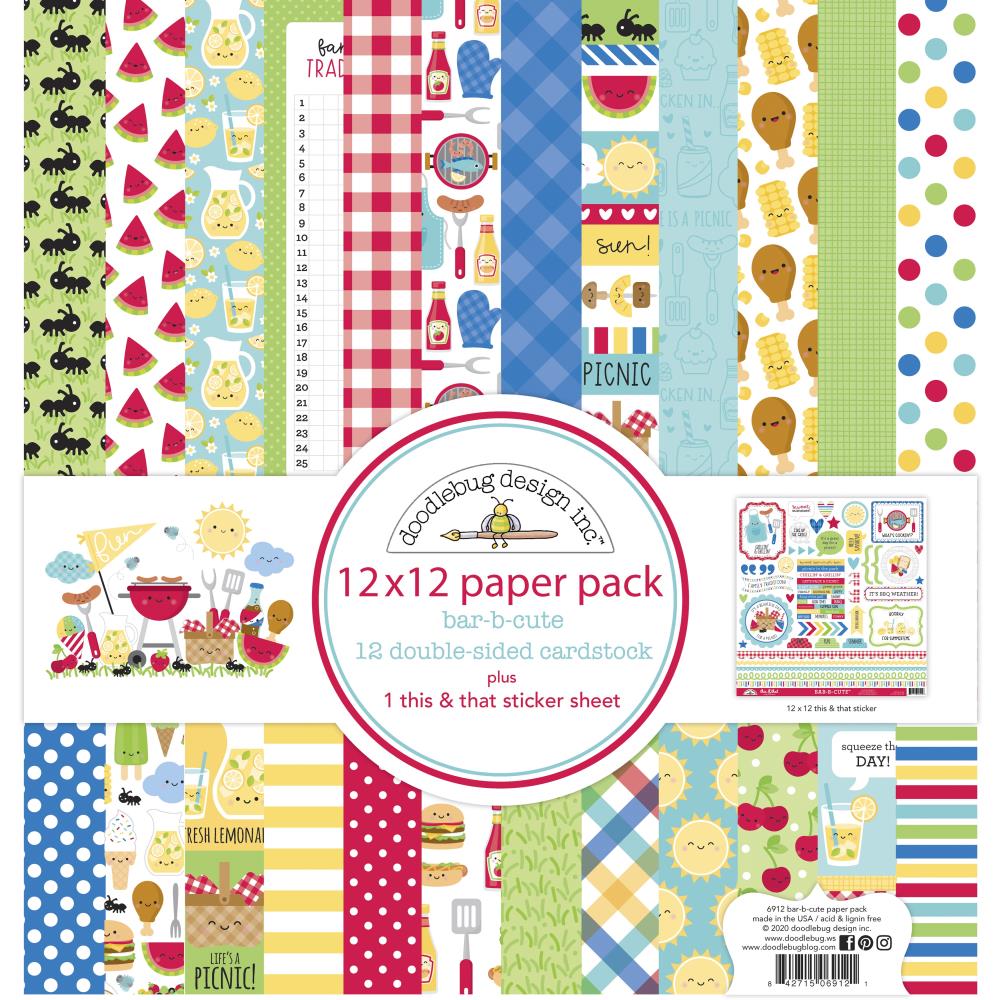 Doodlebug BAR B CUTE Paper Pack 12"X12" 13pc Scrapbooksrus