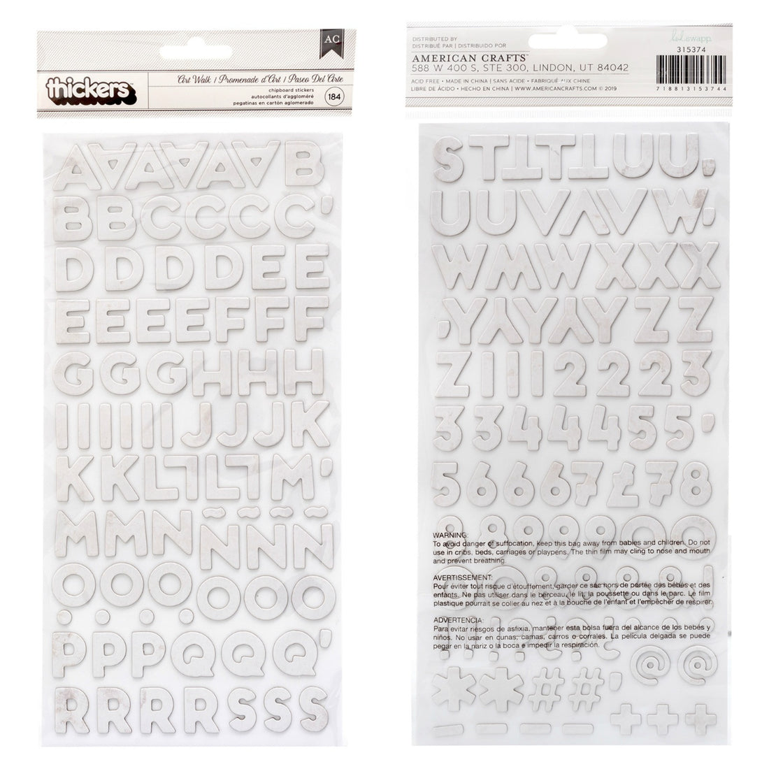 American Crafts Thickers ART WALK Chipboard Letter Stickers Scrapbooksrus 