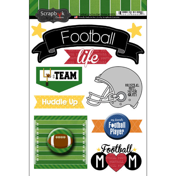 FOOTBALL LIFE Doo Dads Stickers 10pc Scrapbooksrus