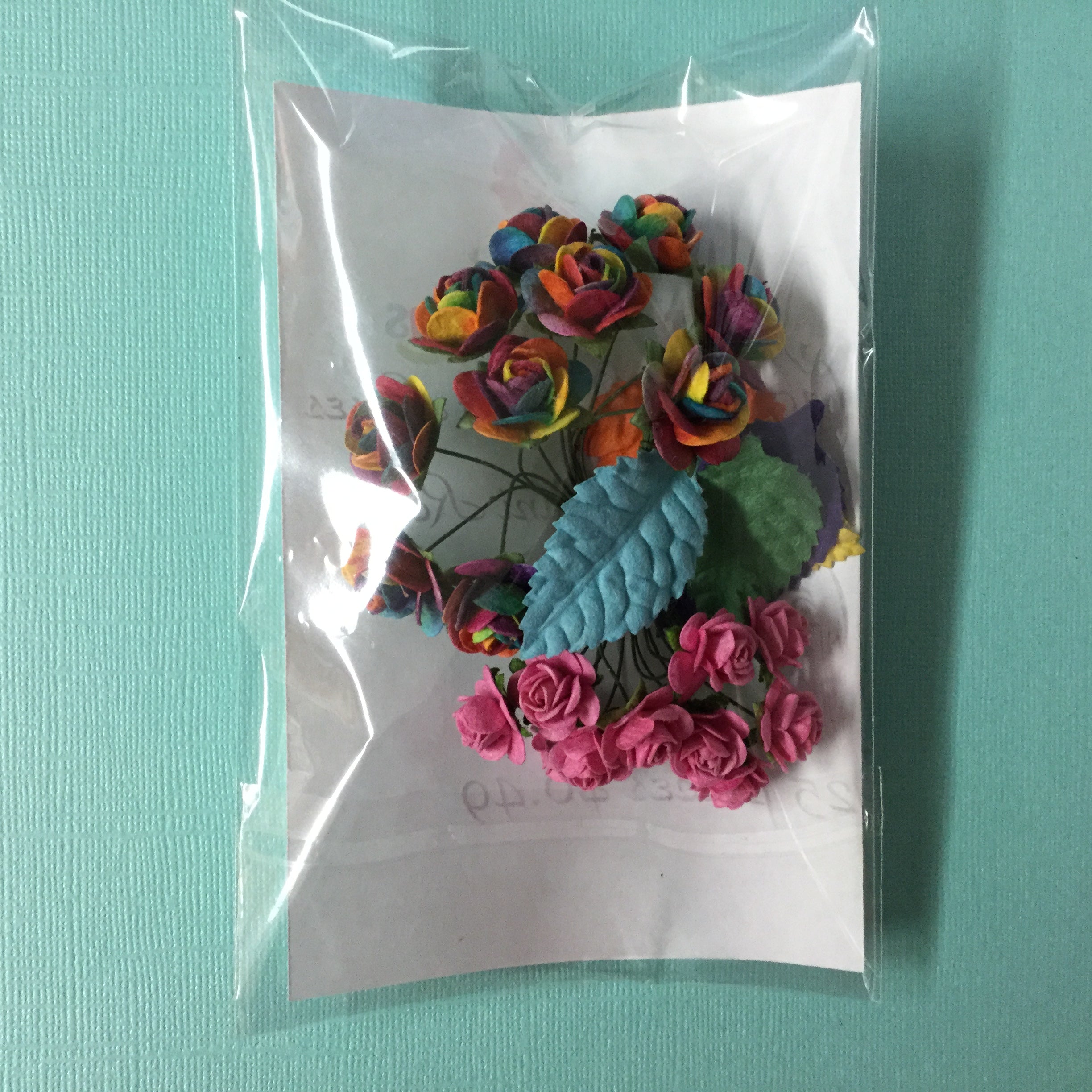 Rainbow Roses Mini Roses and Leaves 25 pc Scrapbooksrus