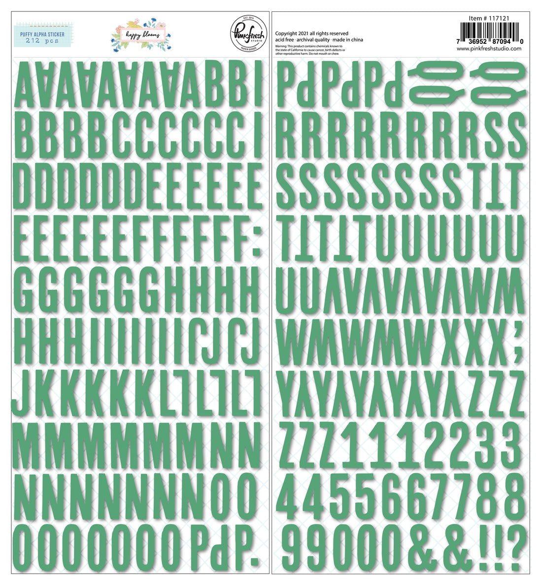 Pinkfresh Studio Happy Bloom PUFFY ALPHABET STICKERS 212pc Scrapbooksrus