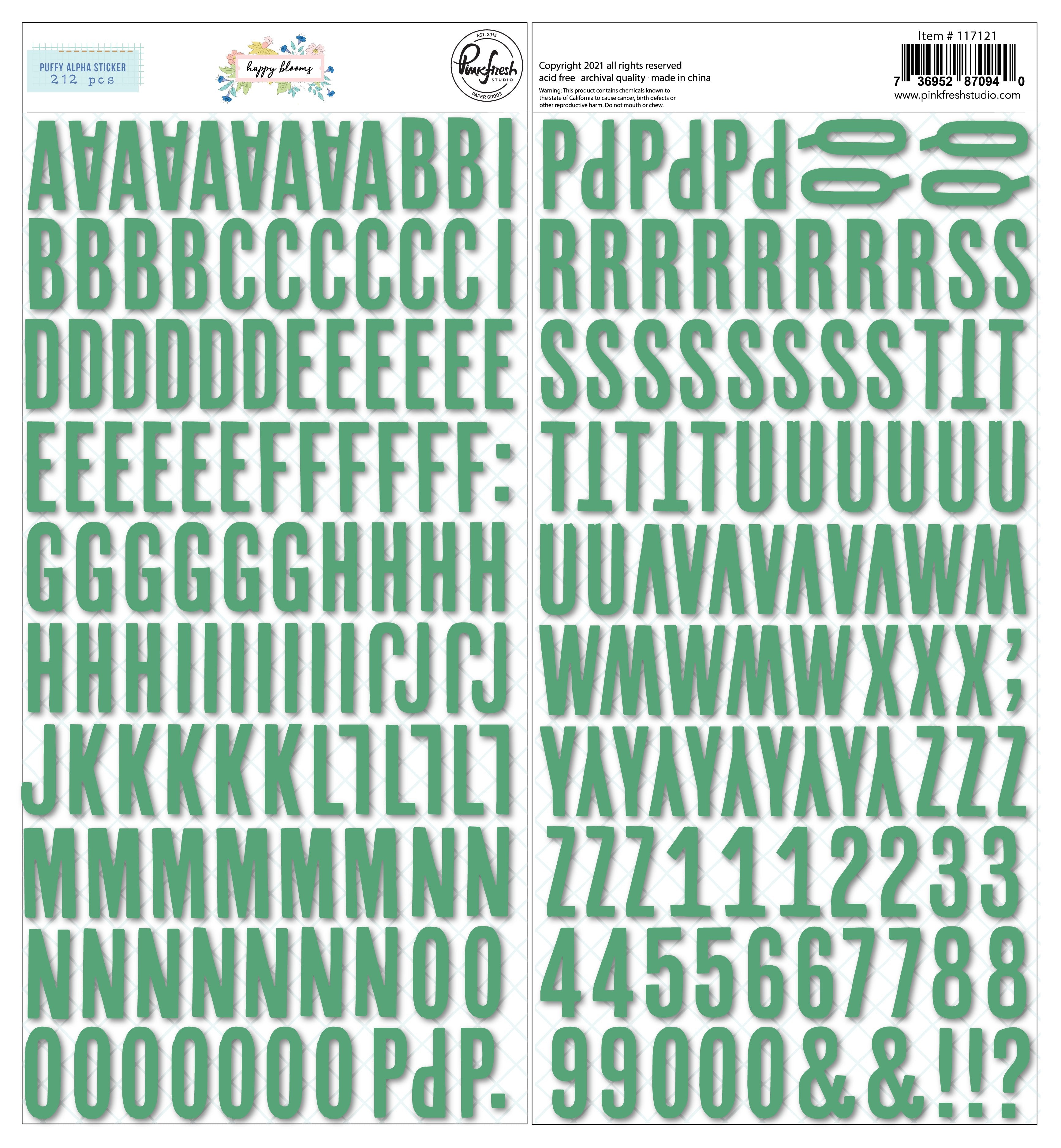Pinkfresh Studio Happy Bloom PUFFY ALPHABET STICKERS 212pc Scrapbooksrus