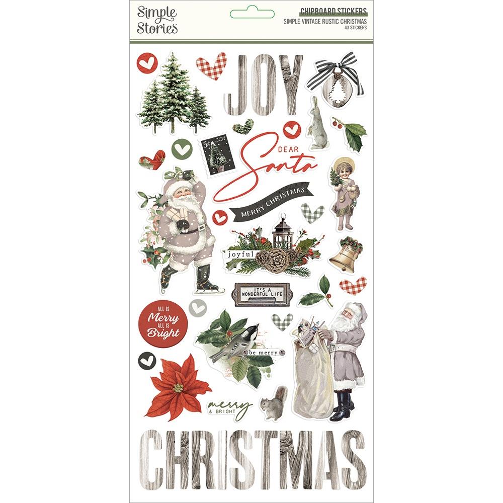 Simple Stories SIMPLE VINTAGE RUSTIC CHRISTMAS Chipboard Stickers 43pc Scrapbooksrus