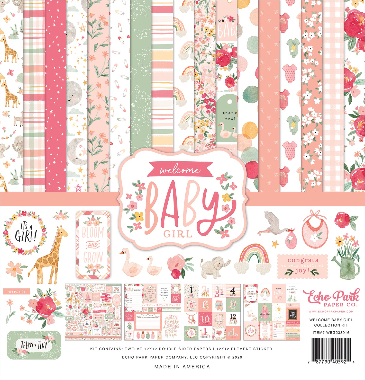 Echo Park WELCOME BABY GIRL 12"X12" Collection Kit Scrapbooksrus