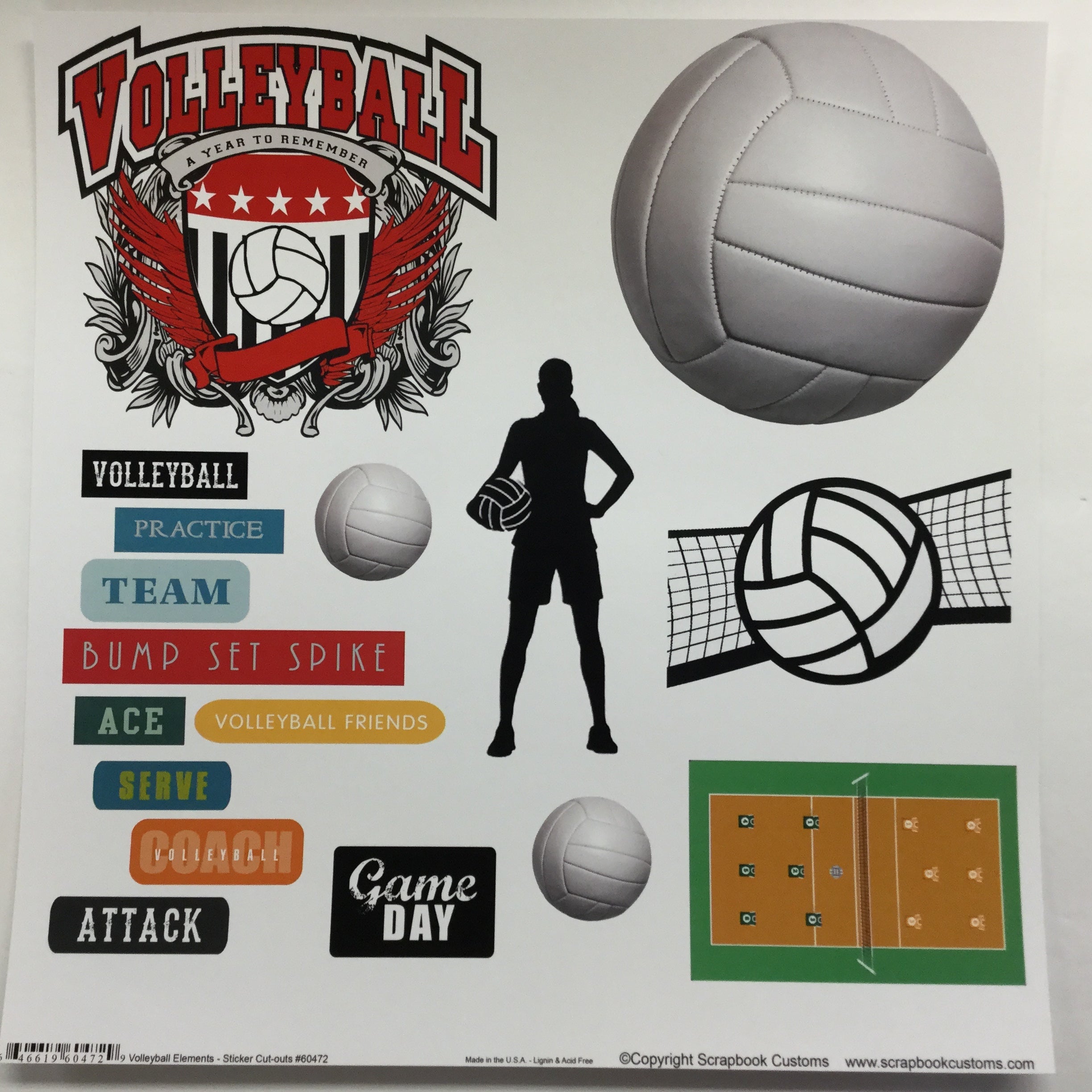 VOLLEYBALL ELEMENTS Sticker Cut Outs 12"X12" Scrapbook Customs Scrapbooksrus