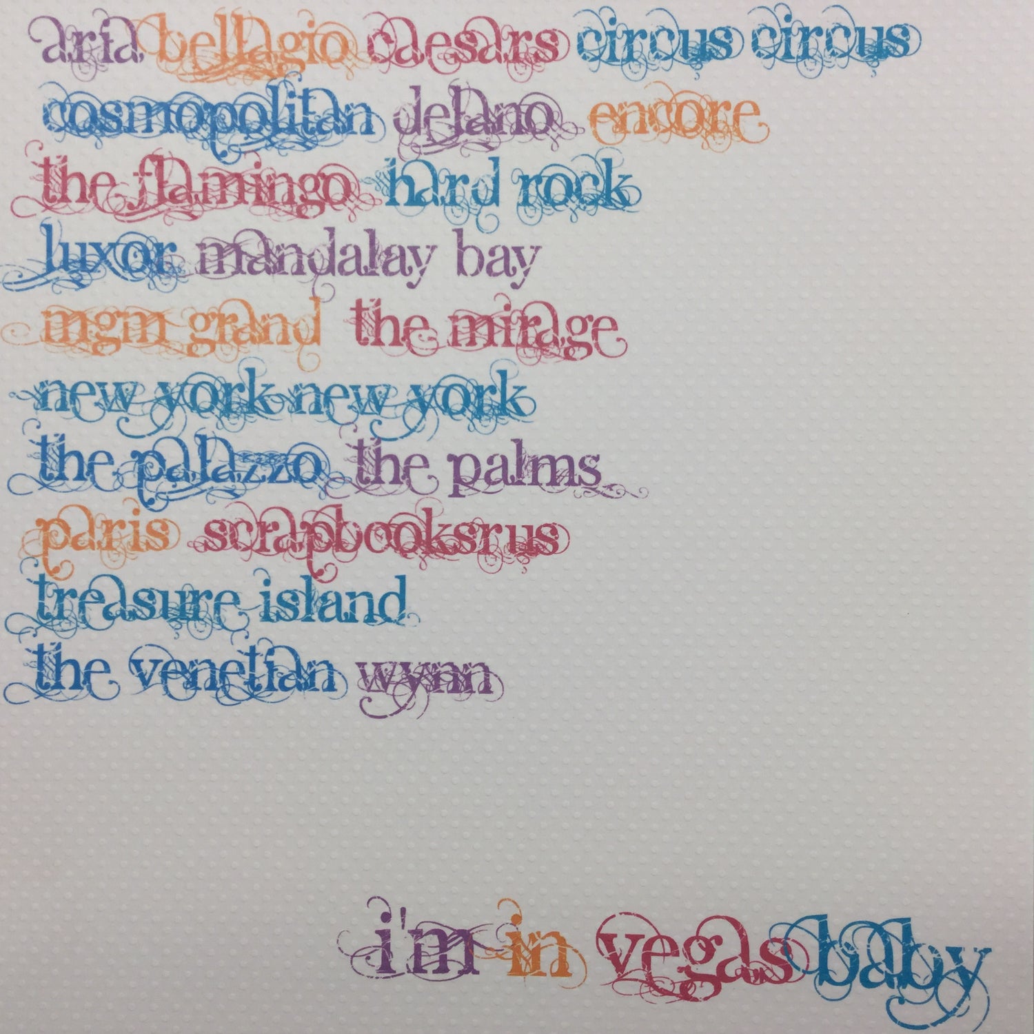 Las Vegas HOTELS & CASINOS Names 12"x12" Scrapbook Paper