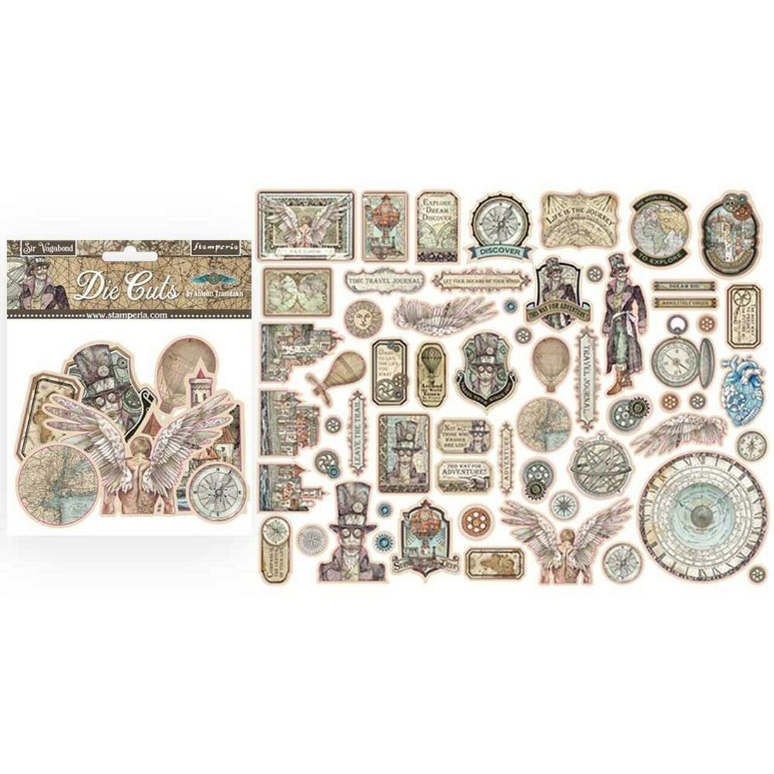 Stamperia SIR VAGABOND Chipboard Die Cuts 60pc Scrapbooksrus