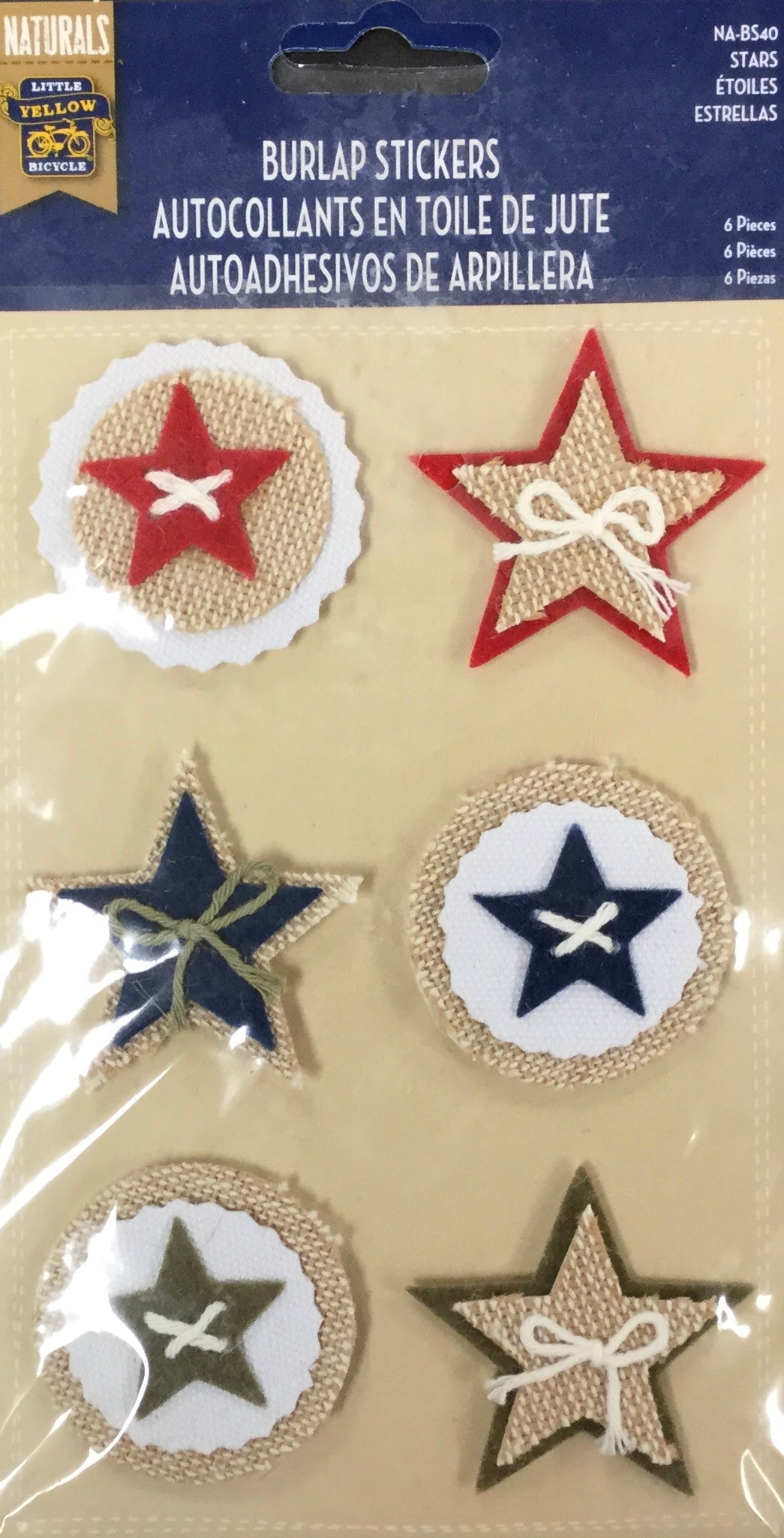 Little Yellow Bicycle Naturals STARS Burlap Stickers 6 pc Scrapbooksrus