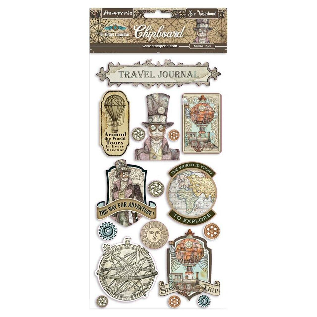 Stamperia SIR VAGABOND Chipboard Stickers 17pc Scrapbooksrus
