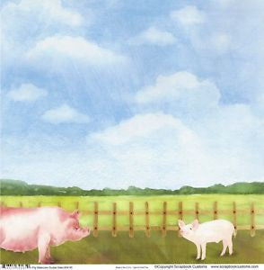 Scrapbook Customs PIG WATERCOLOR DOUBLE-SIDED 12"X12" Scrapbook Paper Scrapbooksrus