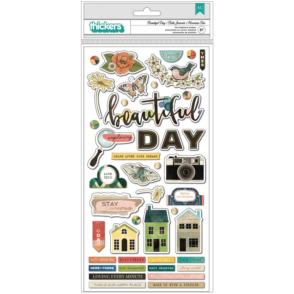 American Crafts Thickers Fernwood BEAUTIFUL DAY Foil Chipboard Stickers Scrapbooksrus