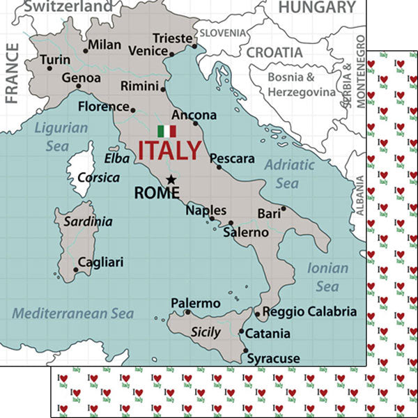 ITALY ADVENTURES MAP Double Sided 12X12 Paper Scrapbook Customs Scrapbooksrus