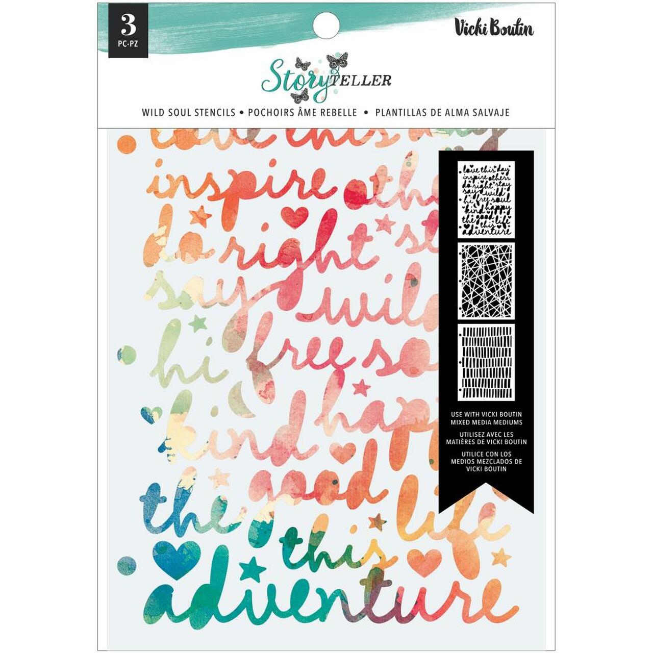American Crafts Vicki Boutin STORYTELLER Wild Soul Stencils 3pc Scrapbooksrus