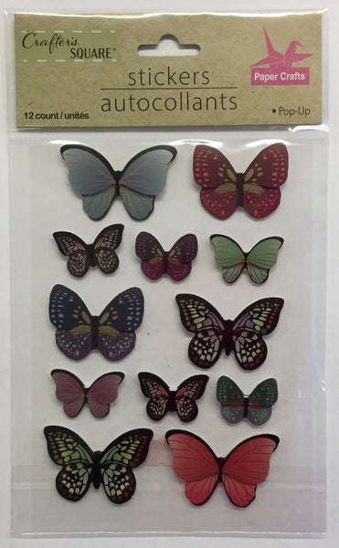 CRAFTER’S SQUARE POP-UP BUTTERFLY STICKERS 3D BUTTERFLIES MULTI-COLOR GREEN  #2