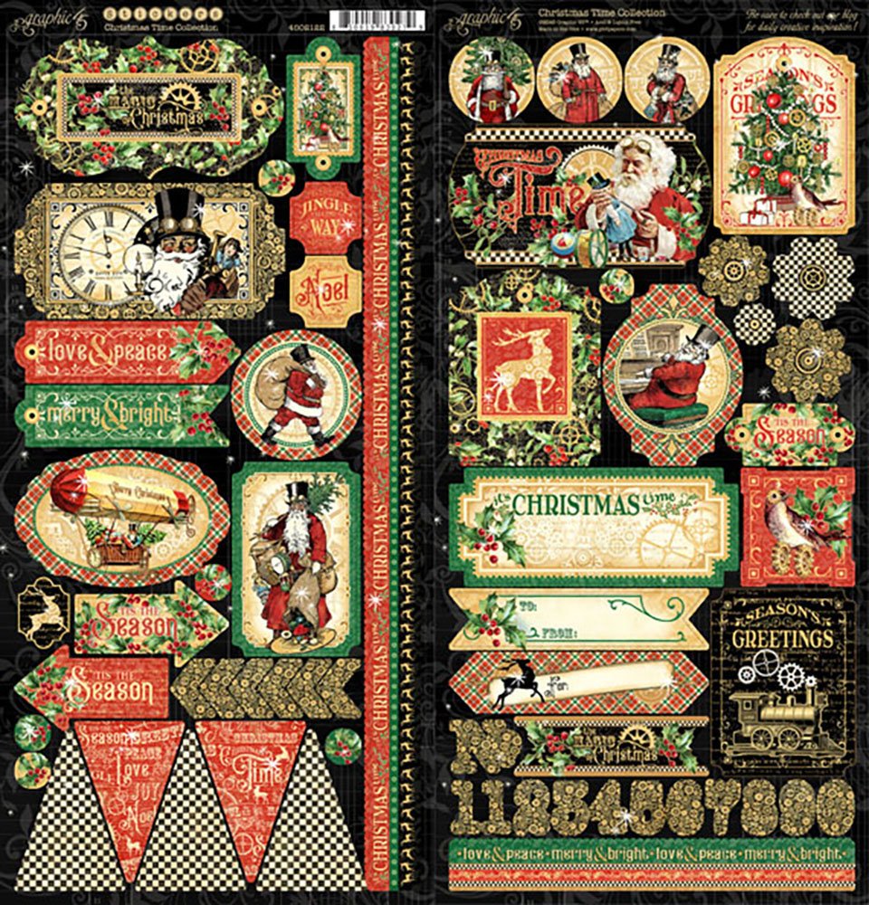 Graphic 45 CHRISTMAS TIME COLLECTION Stickers 56pc. Scrapbooksrus