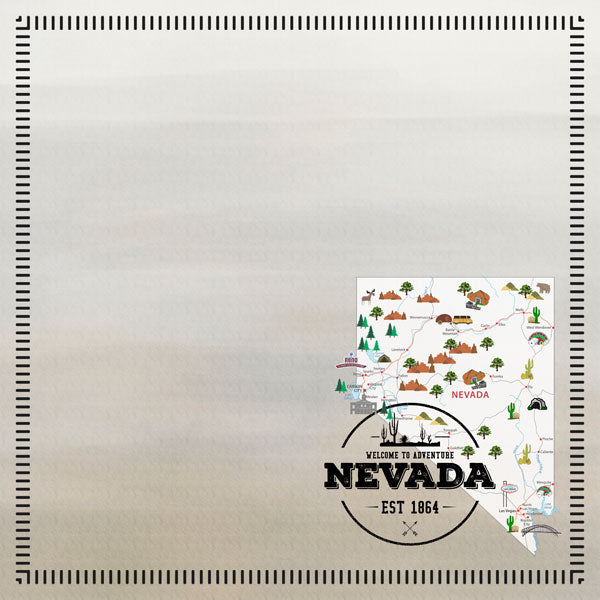 NEVADA POSTAGE MAP Double Sided 12"X12" Scrapbook Travel Paper Scrapbooksrus