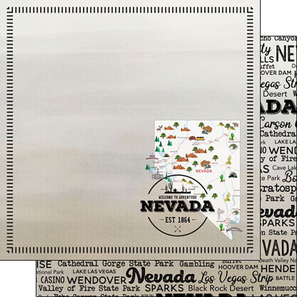 NEVADA POSTAGE MAP Double Sided 12"X12" Scrapbook Travel Paper Scrapbooksrus