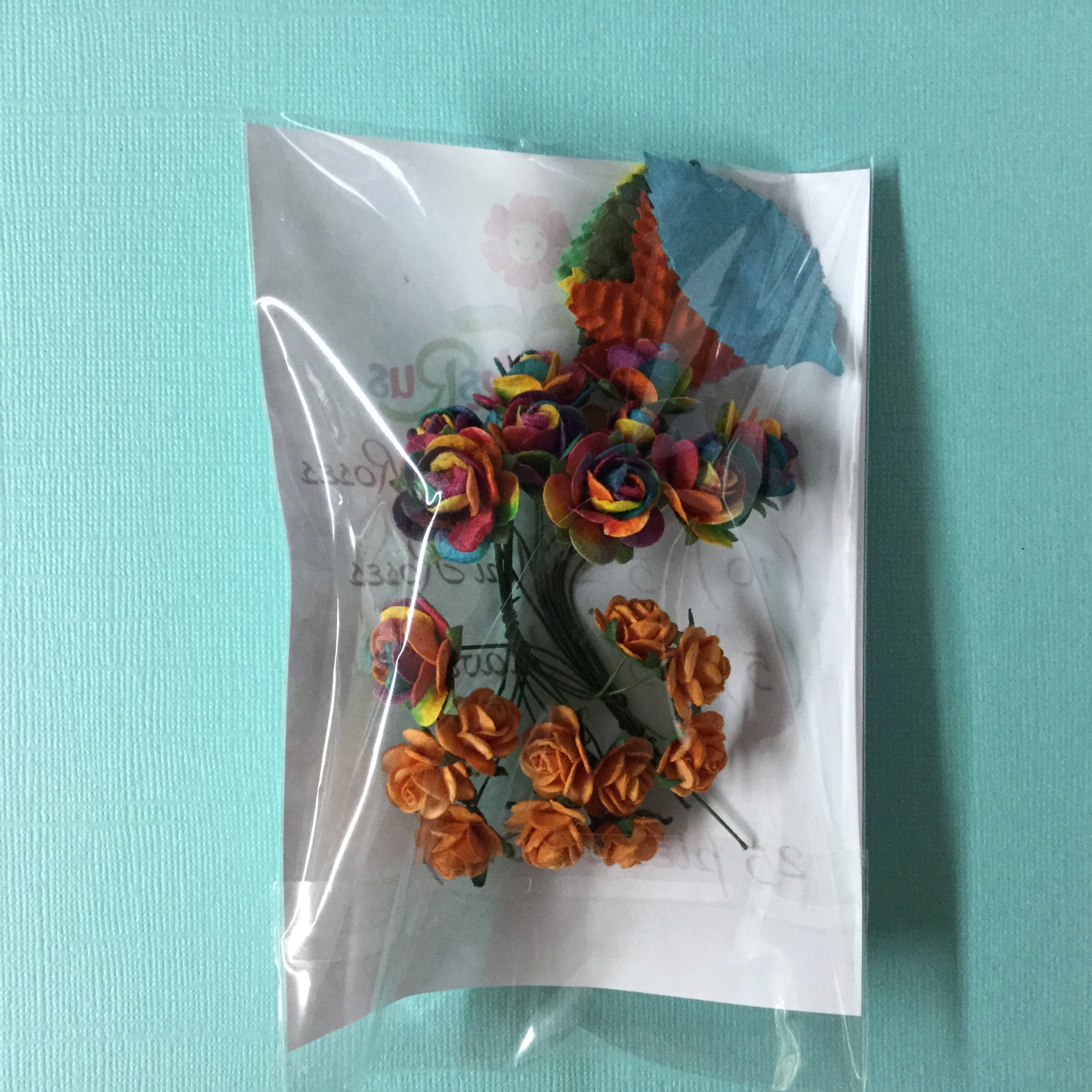 Rainbow Roses Mini Roses and Leaves 25 pc Scrapbooksrus