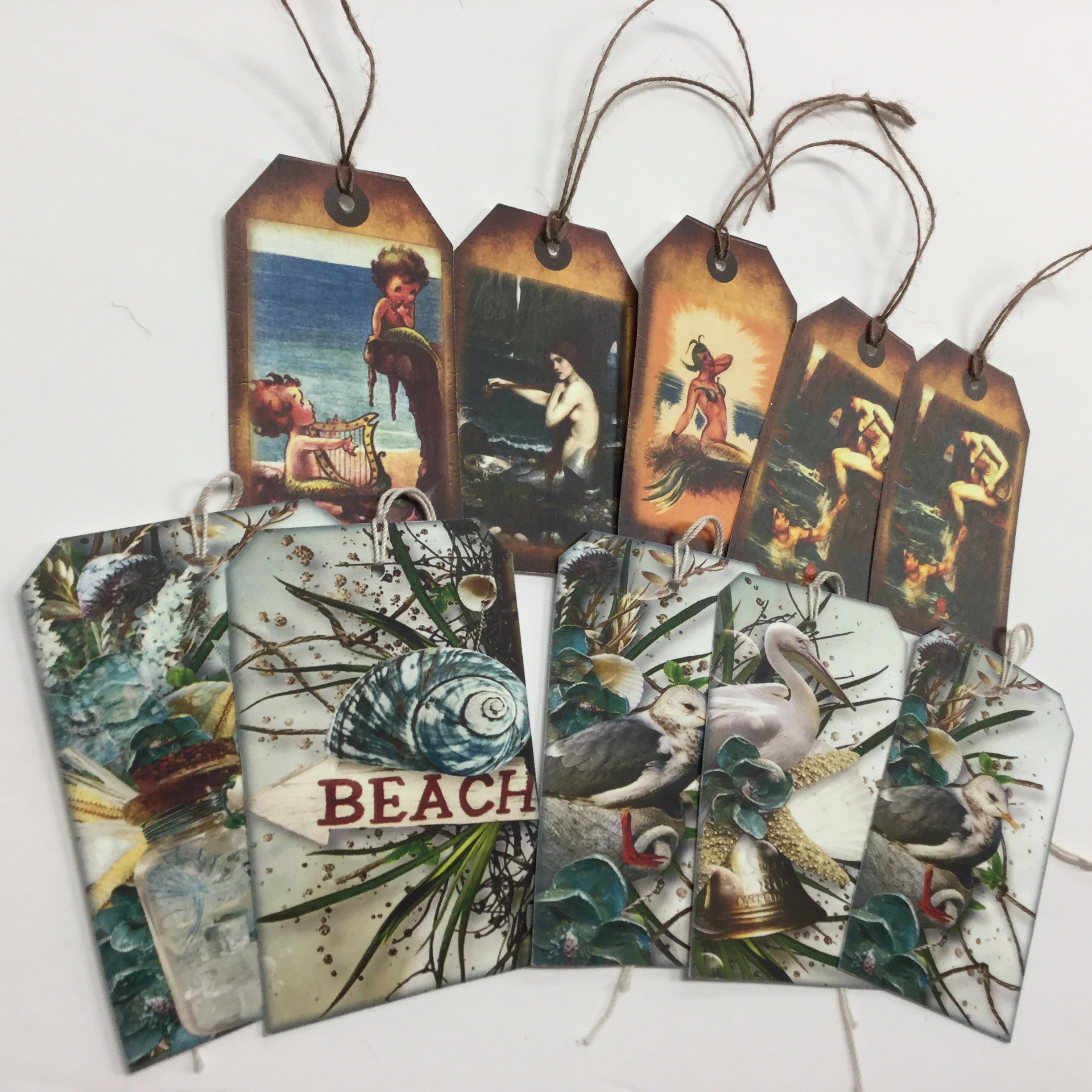 Tags & Ephemera 10pc BEACH & VINTAGE MERMAIDS TAGS Scrapbooksrus