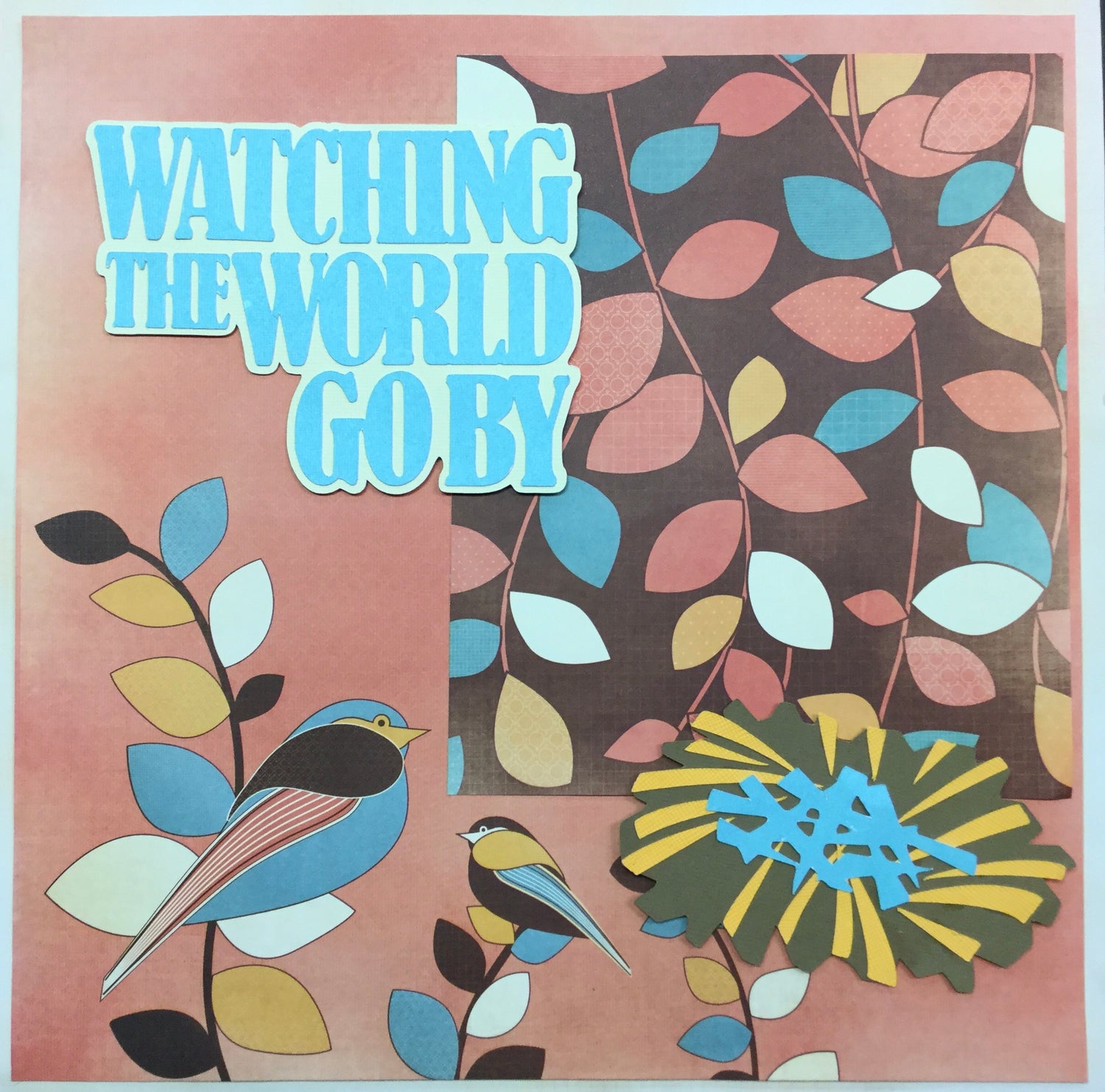 Premade Scrapbook Page WATCHING THE WORLD (1) 12"x12" Fall Layout Scrapbooksrus