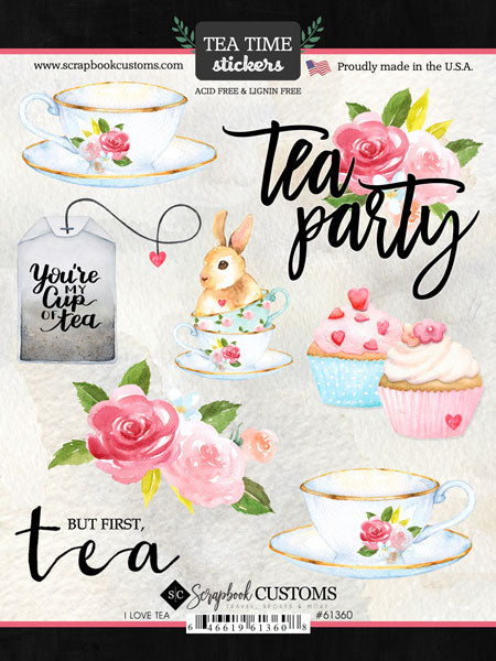 Tea Time I LOVE TEA Scrapbook Customs Stickers 7pc Scrapbooksrus