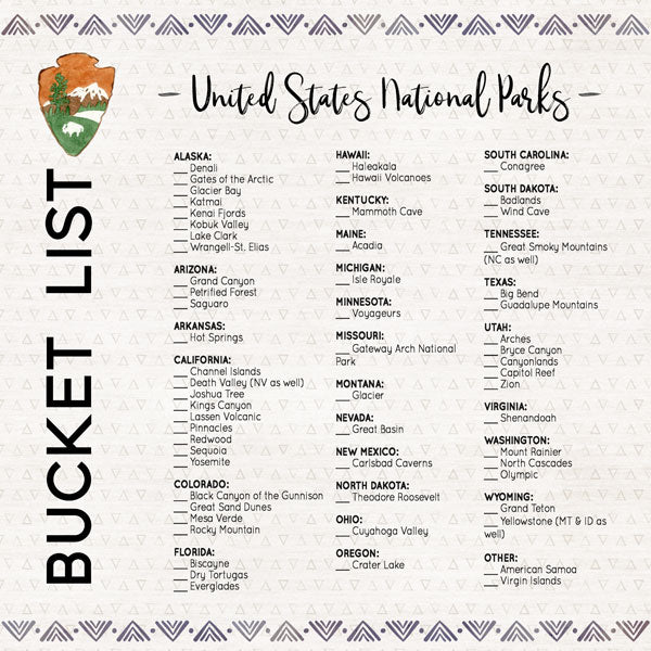 NATIONAL PARKS BUCKET LIST Double Sided 12"X12" Scrapbook Paper Scrapbooksrus