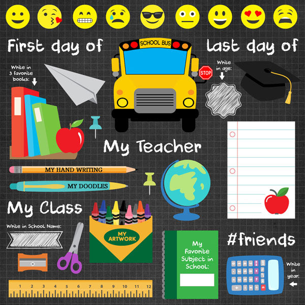 HELLO SCHOOL 12"X12" Paper Kît 14pc Scrapbook Customs Scrapbooksrus