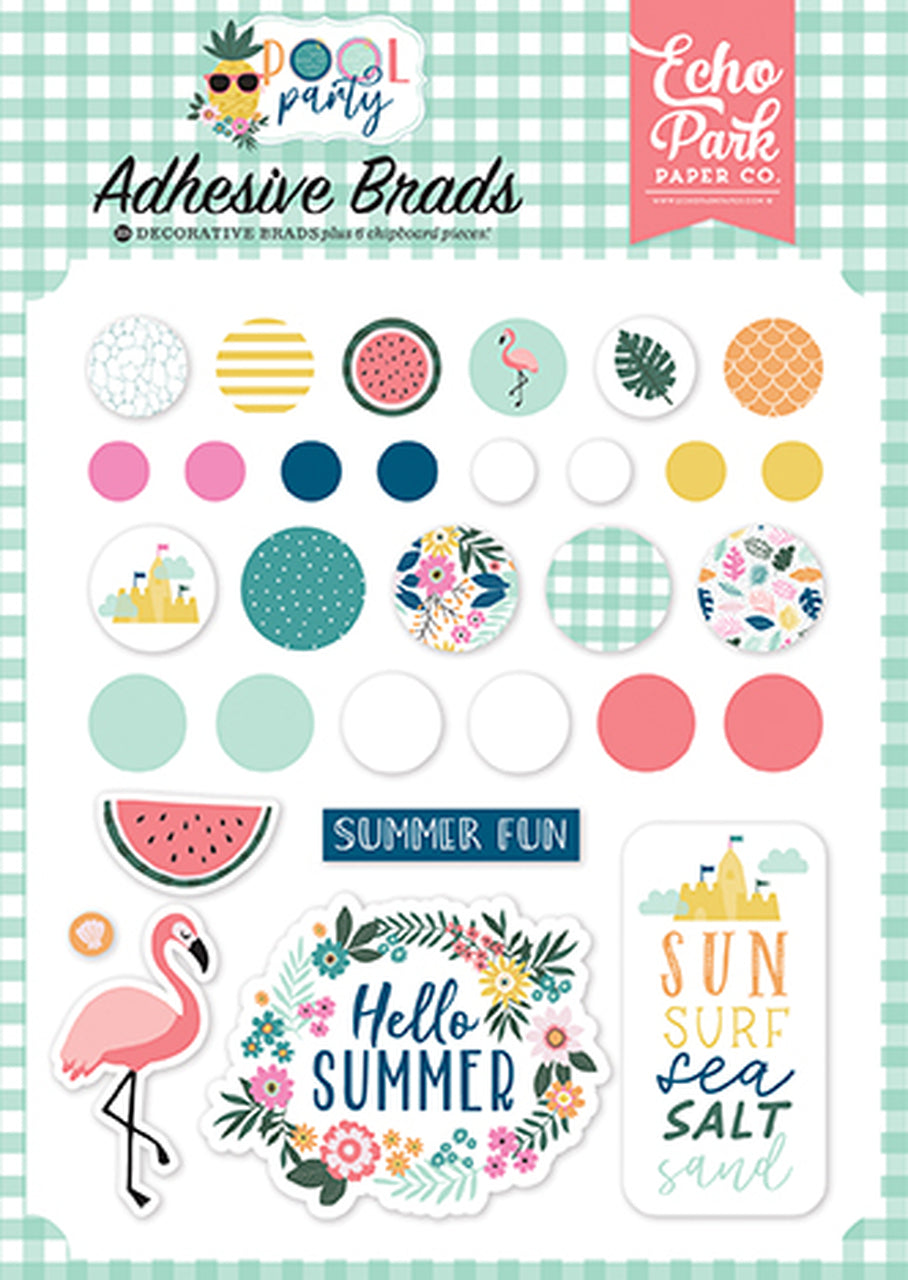 Echo Park POOL PARTY Adhesive Brads 25pc Scrapbooksrus